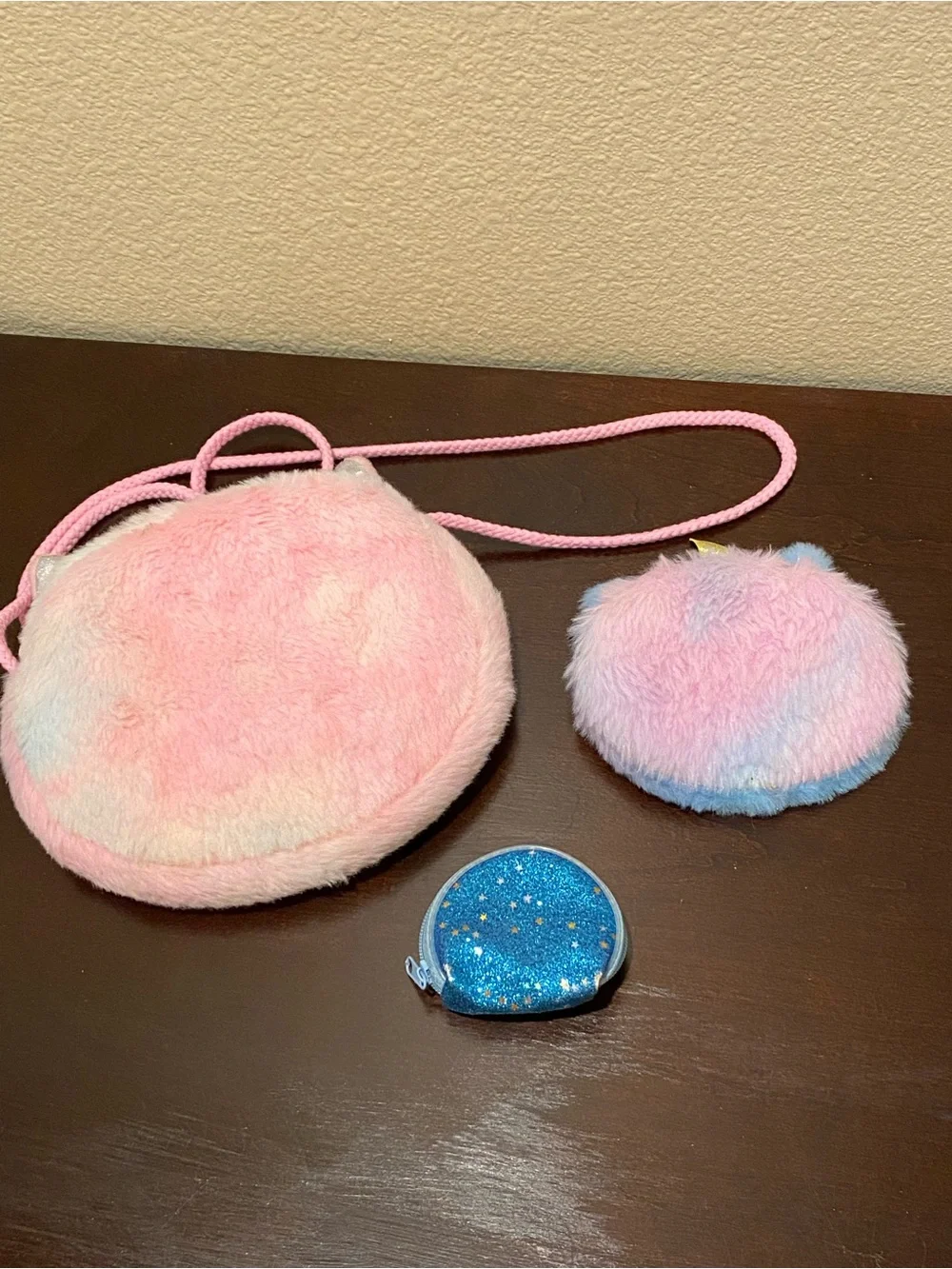 Bundle of girls plush unicorn purse and coin purse